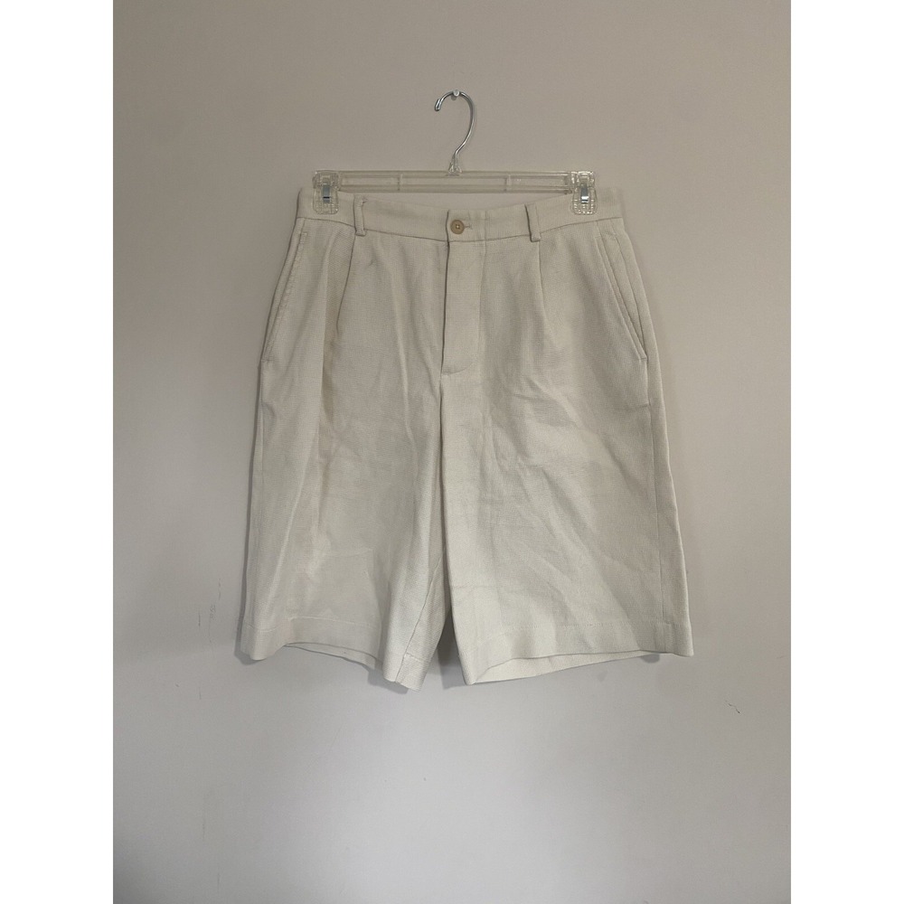 RARE  ZARA Check Textured Bermuda Shorts Men USA 30 Beige Classic Resort Yacht